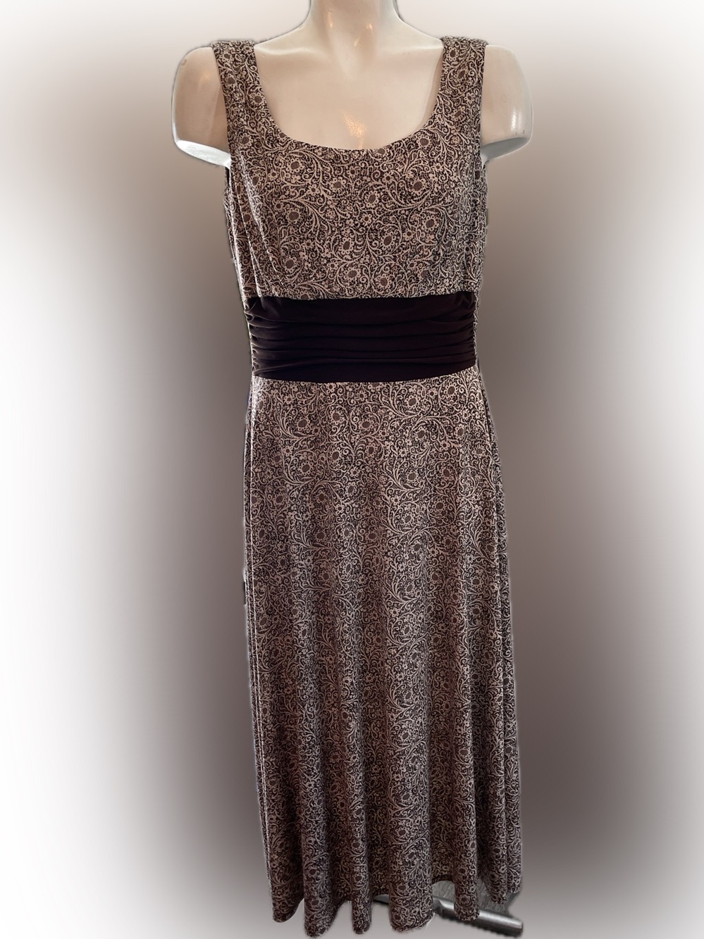 dressbarn Floral Midi Dress in Brown & White Size 10